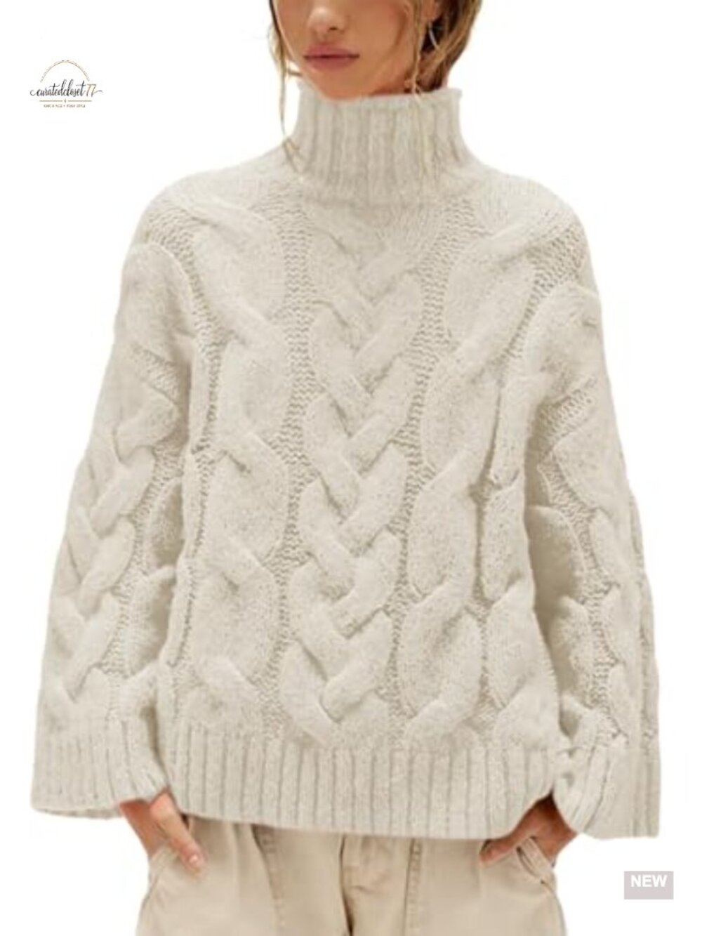 Chunky Cable Knit Turtleneck Sweater Oversized Pullover Fall Winter Top